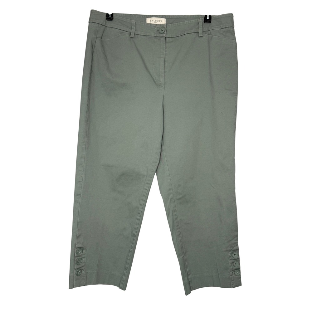 Talbots Cropped Pants 10 Sage Green Straight Leg Button Hem Career Casual